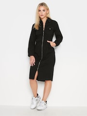 PixieGirl Petite Black Black Zip Up Denim Midi Dress - Image 1 of 4