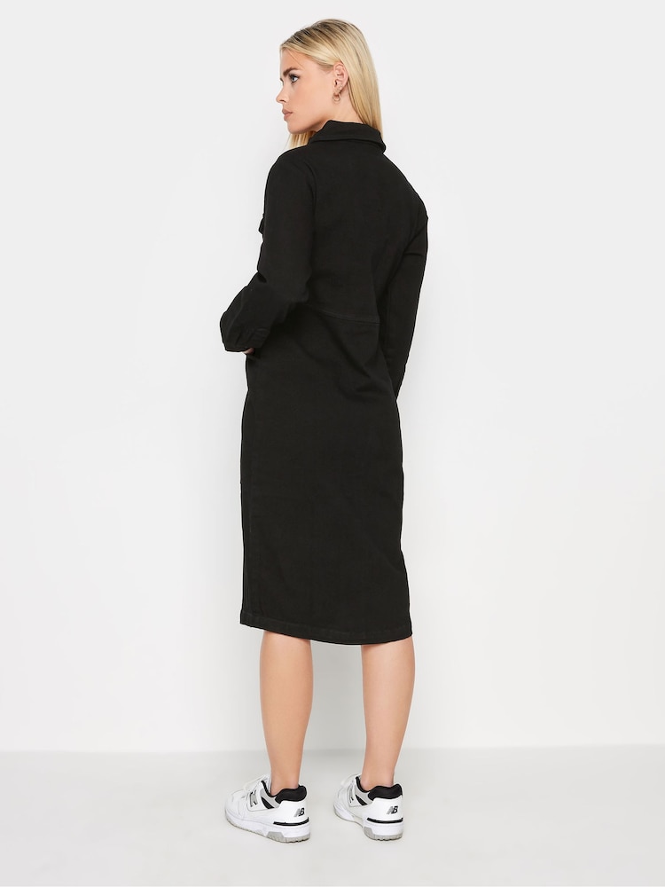 PixieGirl Petite Black Black Zip Up Denim Midi Dress - Image 2 of 4