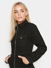 PixieGirl Petite Black Black Zip Up Denim Midi Dress - Image 4 of 4