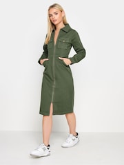 PixieGirl Petite Green Black Zip Up Denim Midi Dress - Image 1 of 4