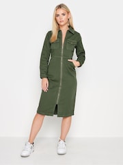 PixieGirl Petite Green Black Zip Up Denim Midi Dress - Image 2 of 4