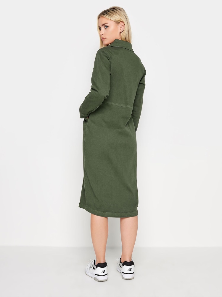 PixieGirl Petite Green Black Zip Up Denim Midi Dress - Image 3 of 4