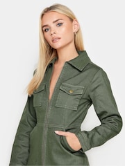 PixieGirl Petite Green Black Zip Up Denim Midi Dress - Image 4 of 4