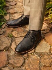 Black Leather Embossed  Blue Sole Brogues - Image 1 of 7