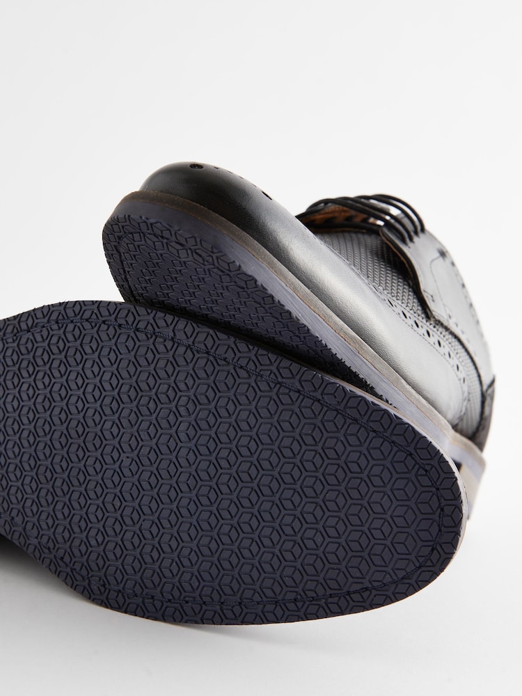Black Leather Embossed  Blue Sole Brogues - Image 7 of 7
