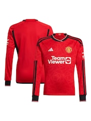 adidas Red Long Sleeve Manchester United Home Shirt 2023-24 - Image 1 of 1