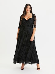 Scarlett & Jo Black Elizabeth Velvet Flocked Mesh Maxi Gown - Image 1 of 4