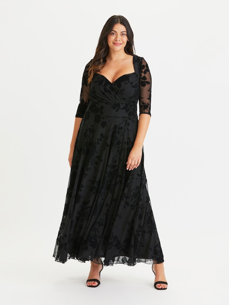 Negro - Vestido maxi de malla con terciopelo de relieve Elizabeth de Scarlett & Jo - Imagen 1 de 4 Negro - Vestido maxi de malla con terciopelo de relieve Elizabeth de Scarlett & Jo - Imagen 1 de 4