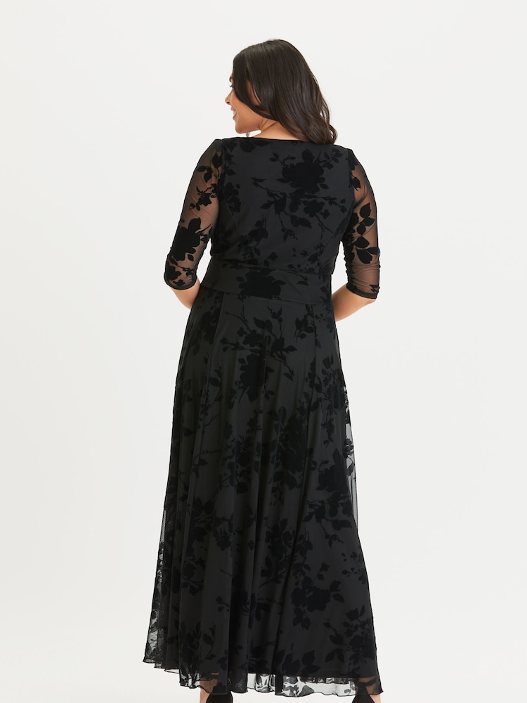 Scarlett & Jo Black Elizabeth Velvet Flocked Mesh Maxi Gown - Image 2 of 4