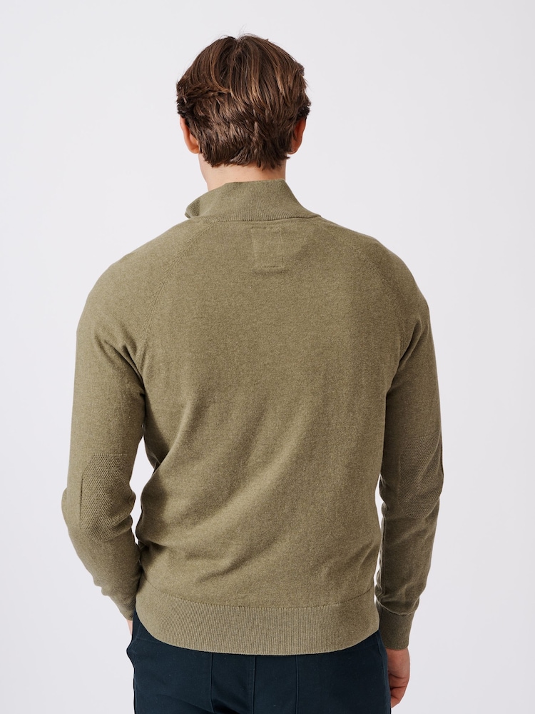 Зеленый - Aubin Bonby Quarter Zip Cotton Jumper - Изображение 2 из 9