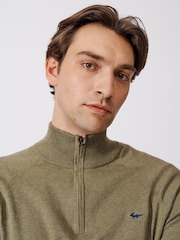 Зеленый - Aubin Bonby Quarter Zip Cotton Jumper - Изображение 5 из 9