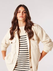 Apricot Cream Cord Sherpa Longline Shirt - Image 1 of 4