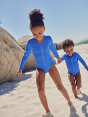 Blue Long Sleeve Textured Swimsuit (3mths-16yrs) - Image 1 of 8