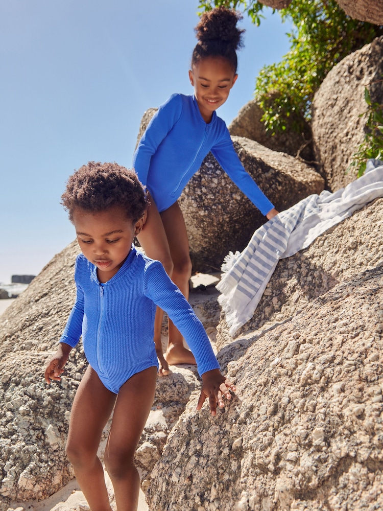 Blue Long Sleeve Textured Swimsuit (3mths-16yrs) - Image 2 of 8