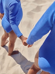 Blue Long Sleeve Textured Swimsuit (3mths-16yrs) - Image 3 of 8