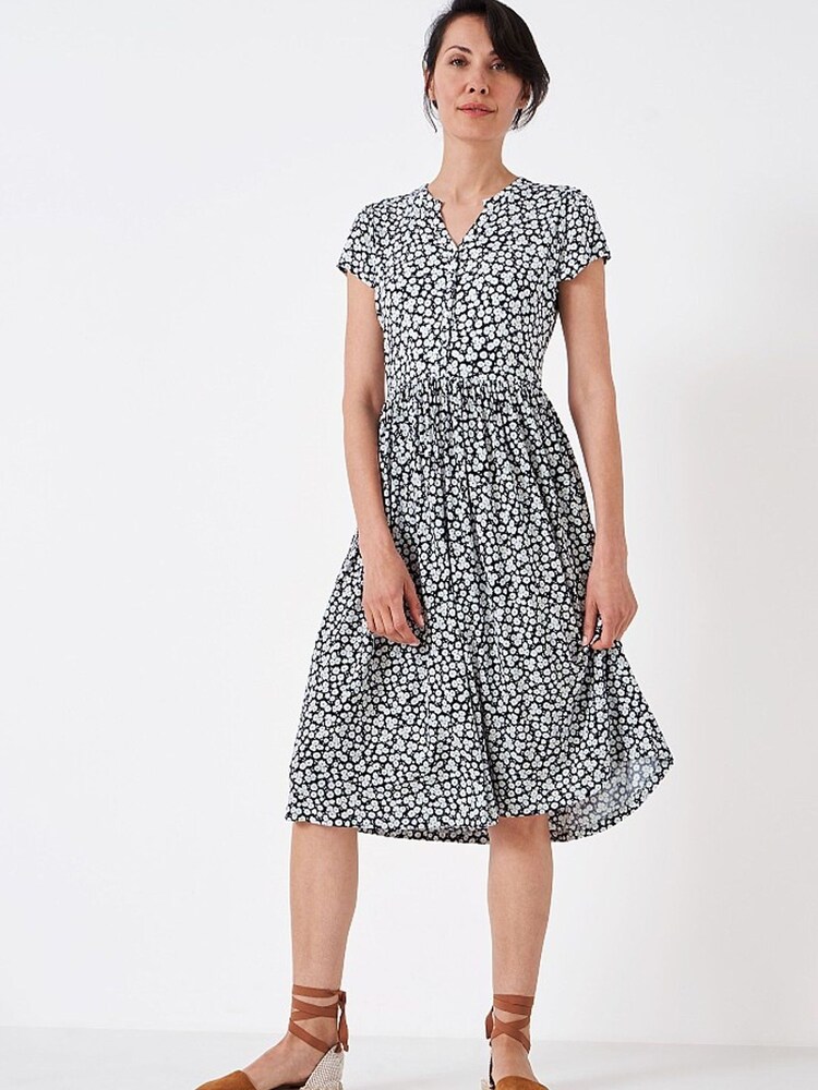 Crew Clothing Company Multi Floral Print White Jersey Dress - Image 1 of 4 Crew Clothing Company Multi Floral Print White Jersey Dress - Image 1 of 4