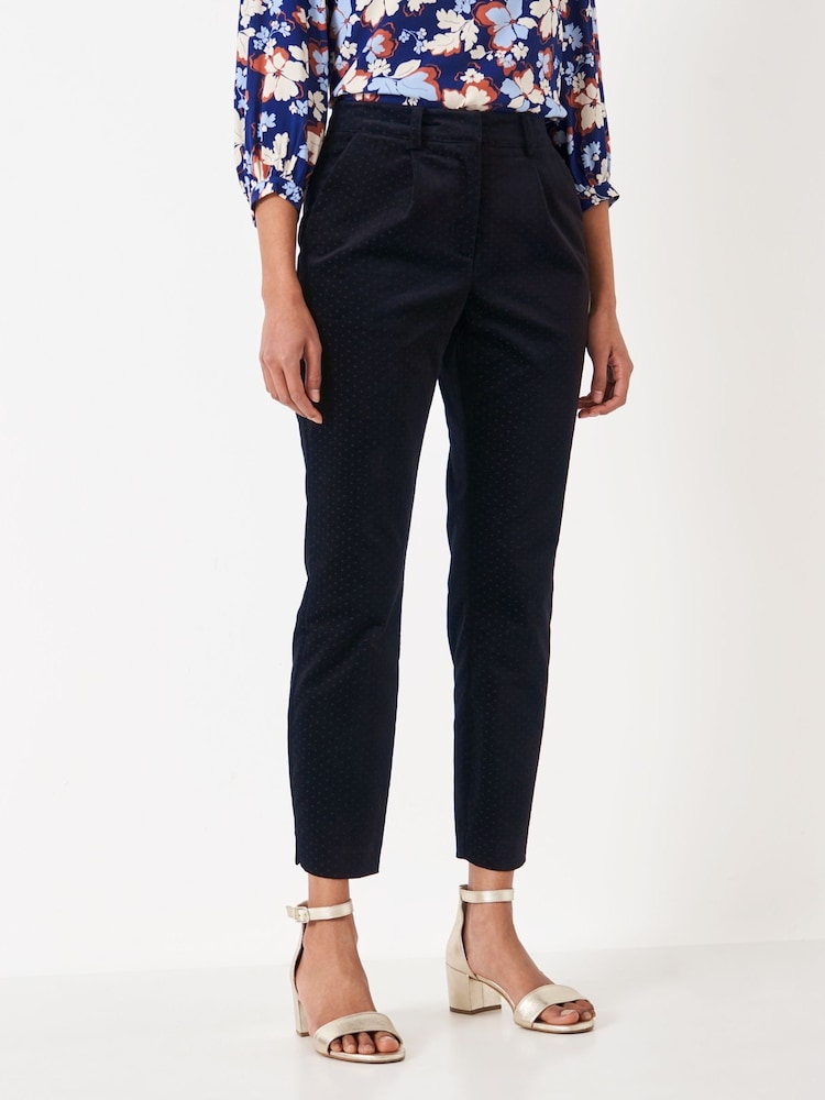 Crew Clothing Company Black Jacquard Cotton Fitted Casual Trousers - Image 1 of 6
