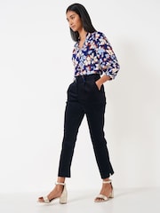 Crew Clothing Company Black Jacquard Cotton Fitted Casual Trousers - Image 4 of 6
