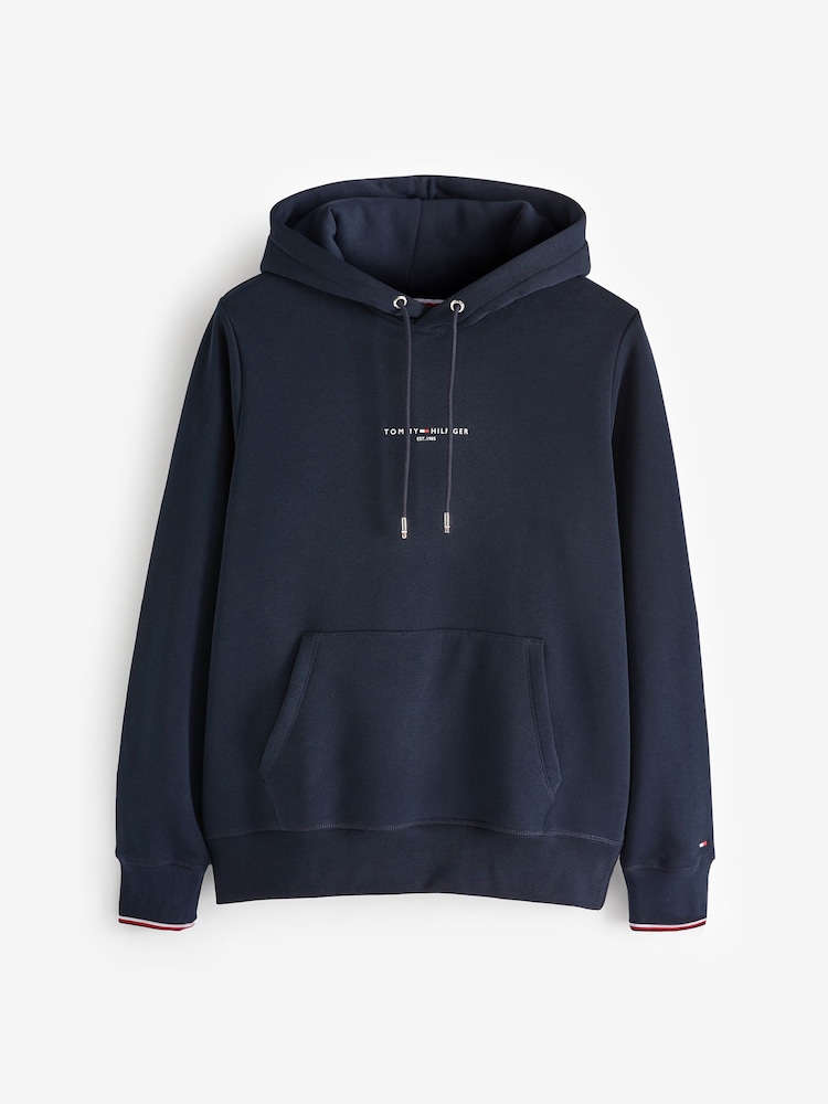 Tommy Hilfiger Blue Logo Tipped Hoodie - Image 4 of 4