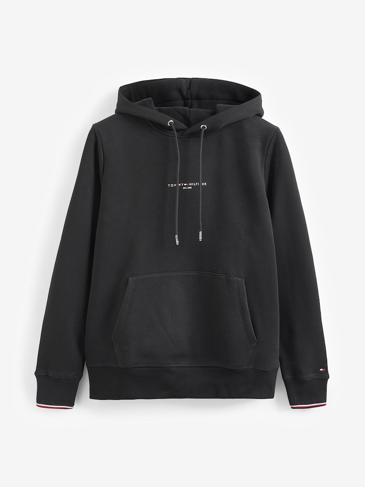 Tommy Hilfiger Black Logo Tipped Hoodie - Image 5 of 5