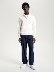 Tommy Hilfiger White Quarter Zip Cotton Blend Jumper With Cashmere - Image 2 of 6