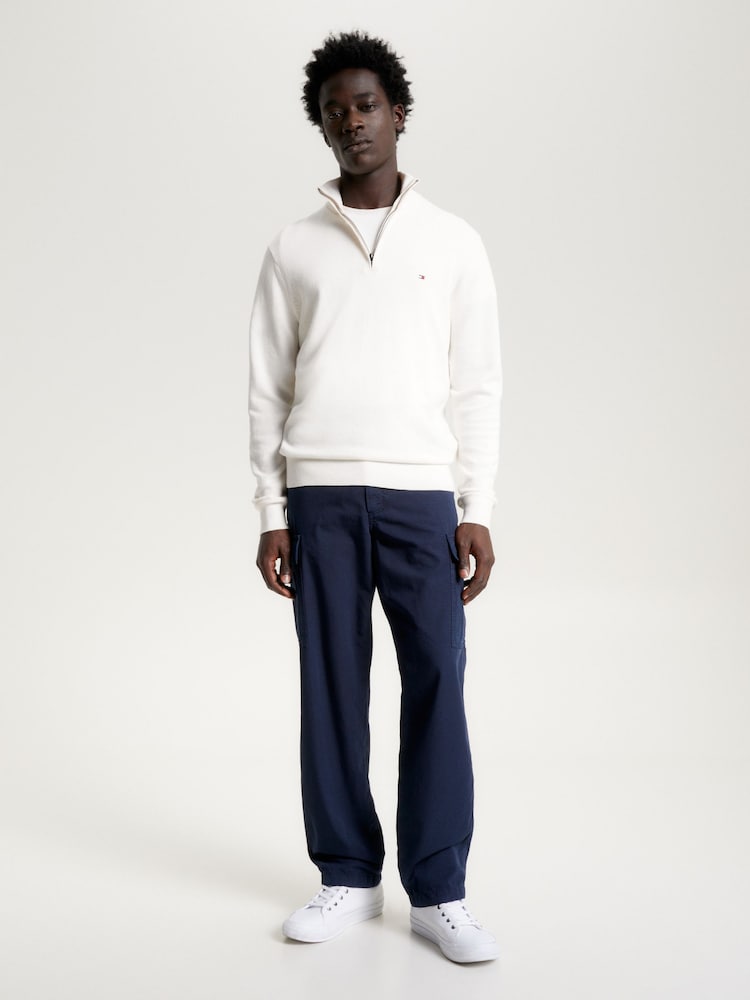 Tommy Hilfiger White Quarter Zip Cotton Blend Jumper With Cashmere - Image 2 of 6