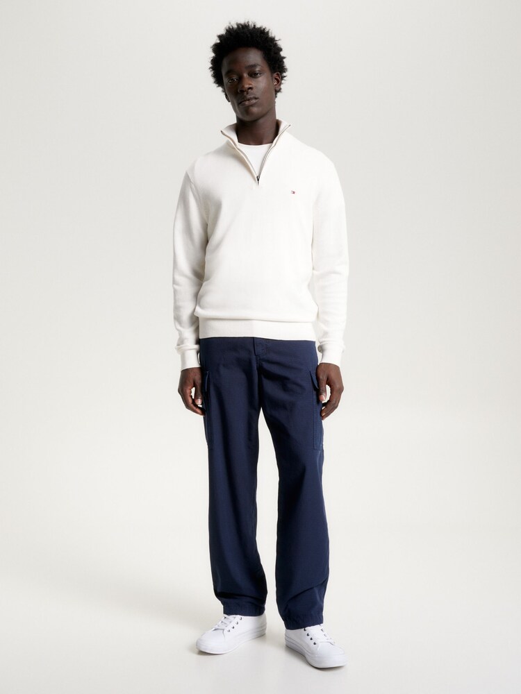 Tommy Hilfiger White Quarter Zip Cotton Blend Jumper With Cashmere - Image 2 of 6 Tommy Hilfiger White Quarter Zip Cotton Blend Jumper With Cashmere - Image 2 of 6