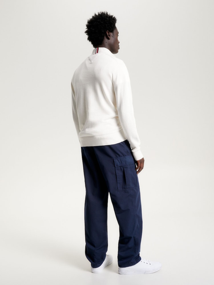 Wit - Tommy Hilfiger trui van een mix van katoen en kasjmier met kwartrits - Image 3 of 6