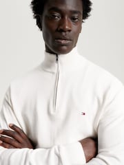 Tommy Hilfiger White Quarter Zip Cotton Blend Jumper With Cashmere - Image 4 of 6