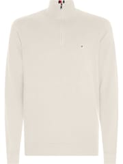 Tommy Hilfiger White Quarter Zip Cotton Blend Jumper With Cashmere - Image 5 of 6