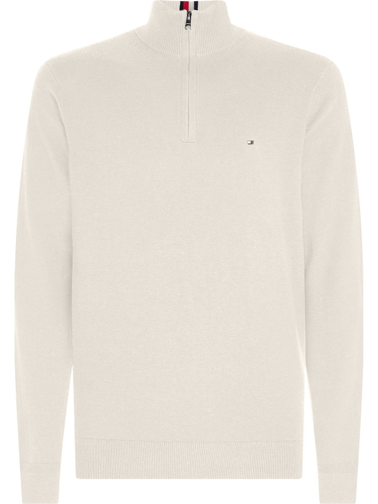 Wit - Tommy Hilfiger trui van een mix van katoen en kasjmier met kwartrits - Image 5 of 6