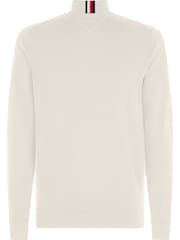 Tommy Hilfiger White Quarter Zip Cotton Blend Jumper With Cashmere - Image 6 of 6