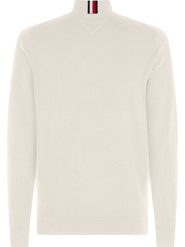 Tommy Hilfiger White Quarter Zip Cotton Blend Jumper With Cashmere - Image 6 of 6