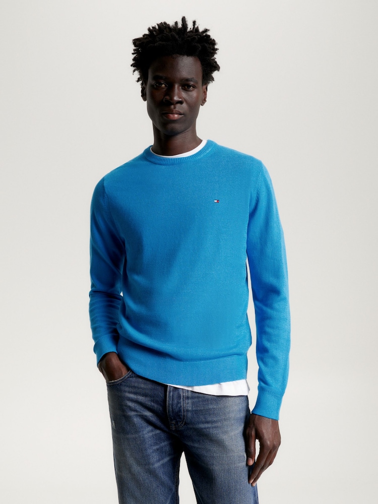Tommy Hilfiger Aqua Blue Cotton Blend Jumper With Cashmere - Image 1 of 5