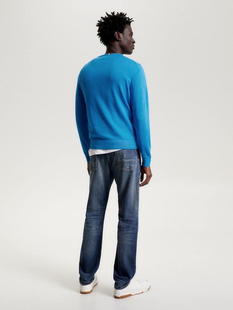 Tommy Hilfiger Aqua Blue Cotton Blend Jumper With Cashmere - Image 2 of 5