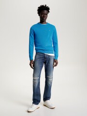 Tommy Hilfiger Aqua Blue Cotton Blend Jumper With Cashmere - Image 3 of 5