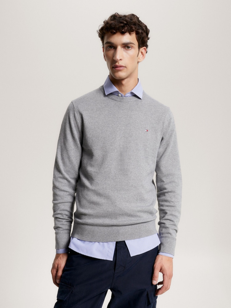 Tommy Hilfiger Grey Cotton Blend Jumper With Cashmere - Image 1 of 5