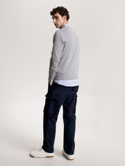 Tommy Hilfiger Grey Cotton Blend Jumper With Cashmere - Image 2 of 5