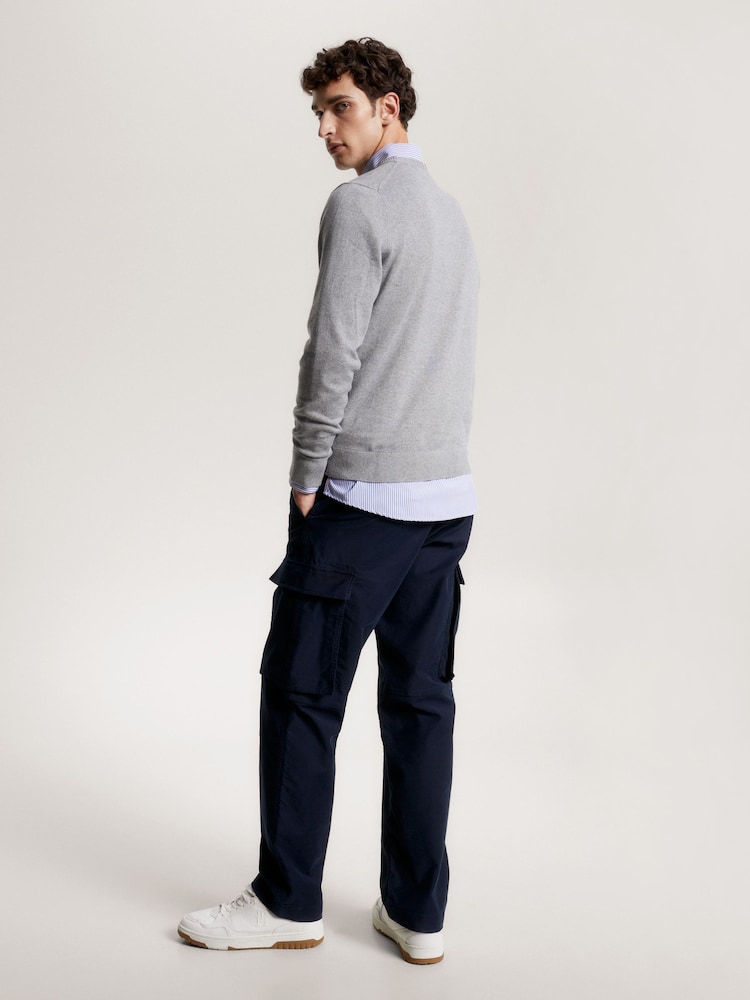 Tommy Hilfiger Grey Cotton Blend Jumper With Cashmere - Image 2 of 5