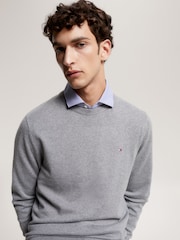 Tommy Hilfiger Grey Cotton Blend Jumper With Cashmere - Image 3 of 5