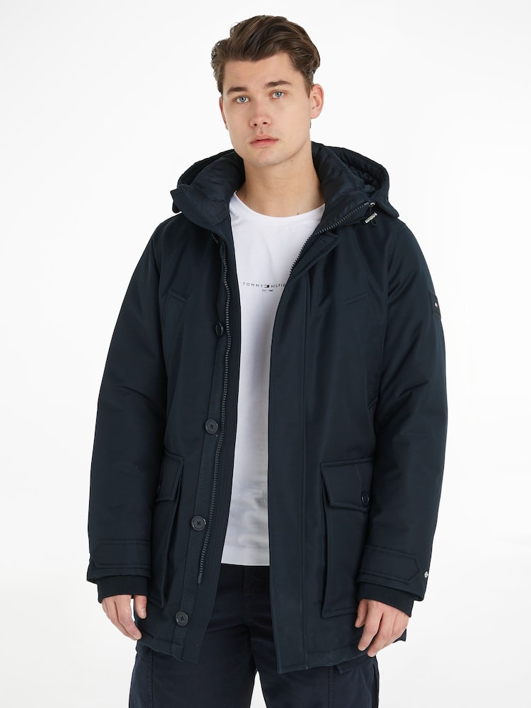 Tommy Hilfiger Blue Non-Fur Down Rockie Parka Hooded Jacket - Image 1 of 5