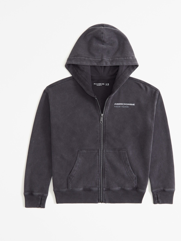 Abercrombie & Fitch Grey Zip-Through Logo Hoodie - Image 1 of 2