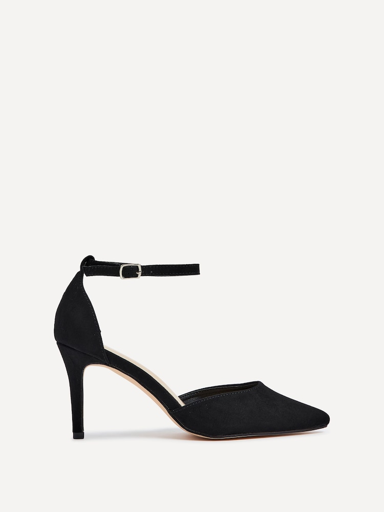 Linzi Black Suede Maci Stiletto Court Heels With Ankle Strap - Image 2 of 5