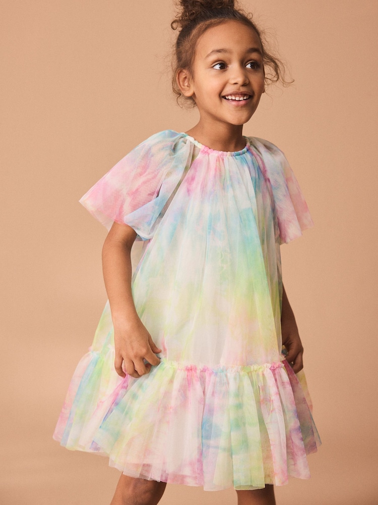 Rainbow Tie-Dye Mesh Party Dress (3mths-16yrs) - Image 1 of 7