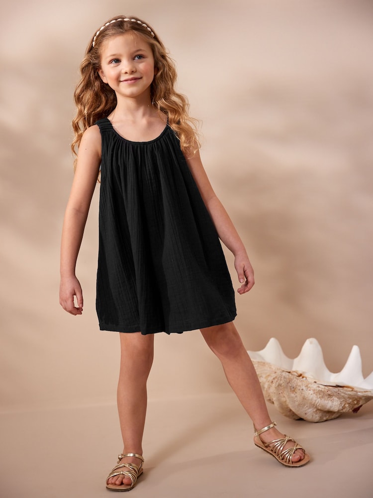 Black 100% Cotton Playsuit (3-16yrs) - Image 1 of 8