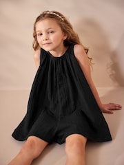 Black 100% Cotton Playsuit (3-16yrs) - Image 3 of 8
