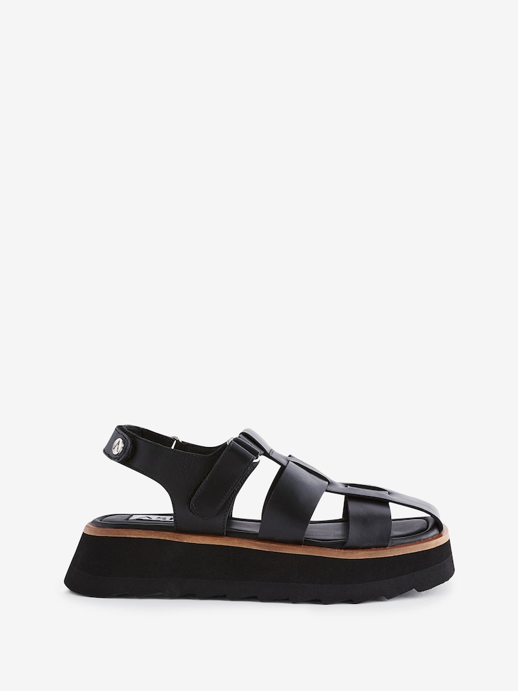 Asra London Mauve Croc Leather Fisherman Buckle Brown Sandals - Image 1 of 5