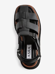 Asra London Mauve Croc Leather Fisherman Buckle Brown Sandals - Image 3 of 5