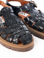 ASRA London Samo Croc Leather Gladiator Black Sandals - Image 3 of 3