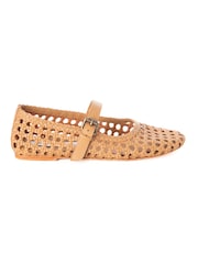 ASRA London Neve Woven Leather Strap Ballerina Brown Shoes - Image 1 of 3